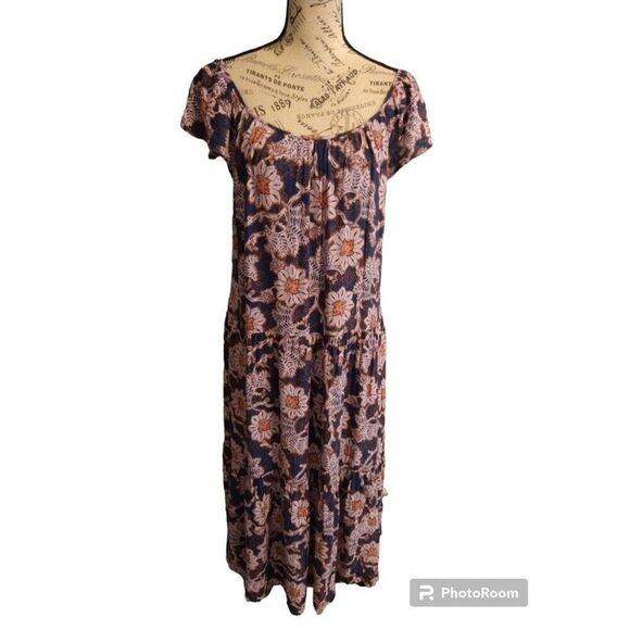 Knox Rose floral print maxi rayon dress Medium boho Cottage Core Feminine - Picture 1 of 9